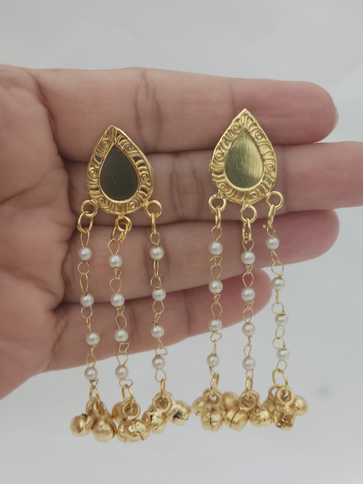 Handcrafted Brass Jhumka Drop Earrings | Pearl & Ghungroo Chandelier Danglers | Premium Artisan Jewelry UK