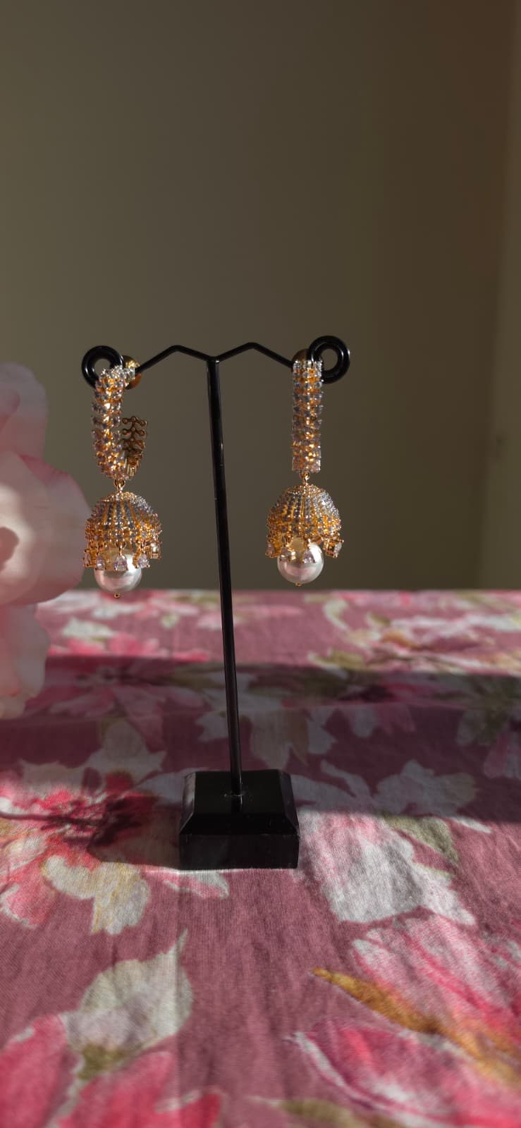 Ornate Gold Pearl Drop Earrings | Handcrafted Traditional Kundan Statement Earrings | Simply Sajavat Manchester
