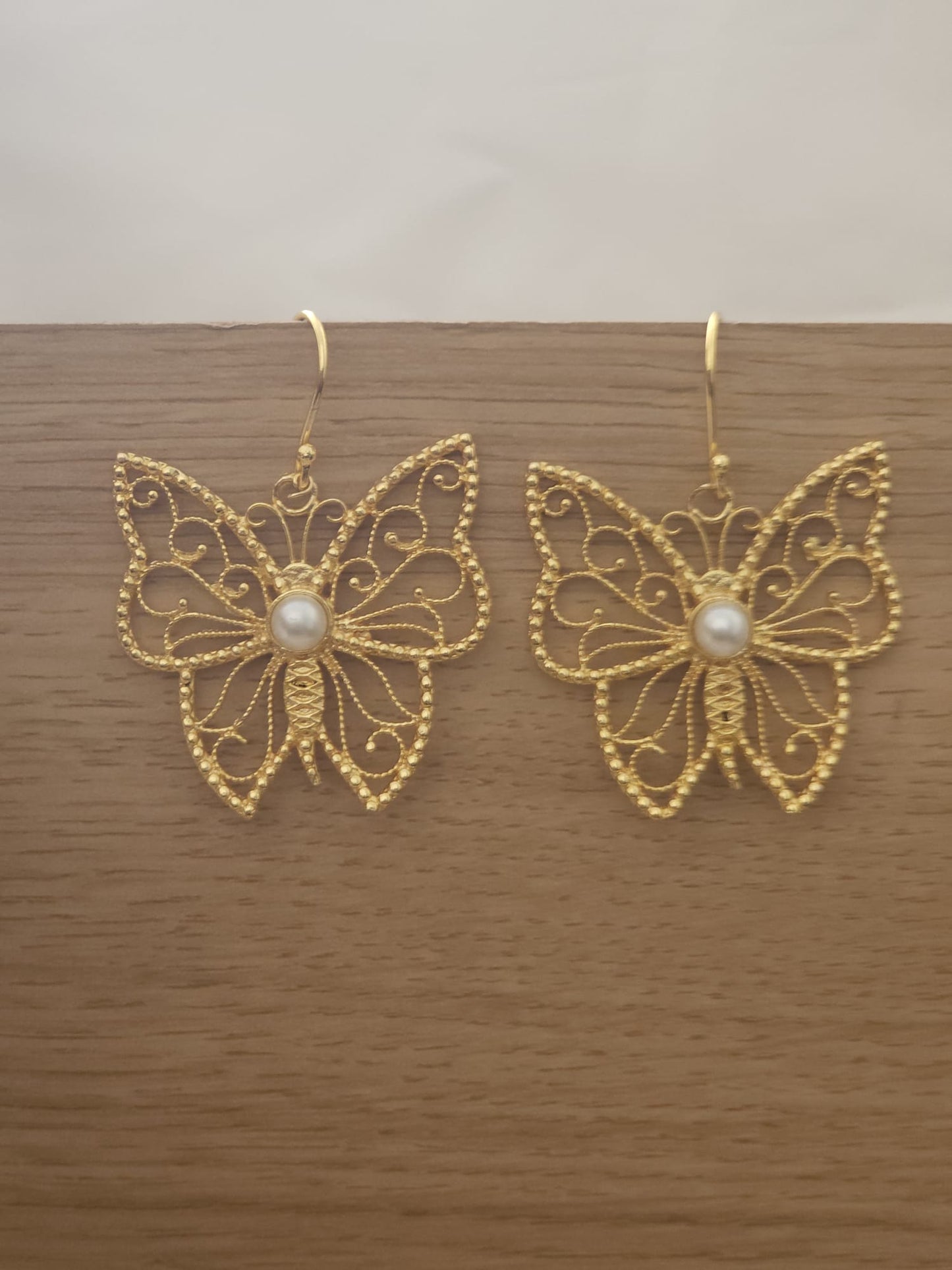 Handcrafted Indian Brass Butterfly Earrings | Titli Filigree Pearl Dangles | Premium Artisan Jewelry UK