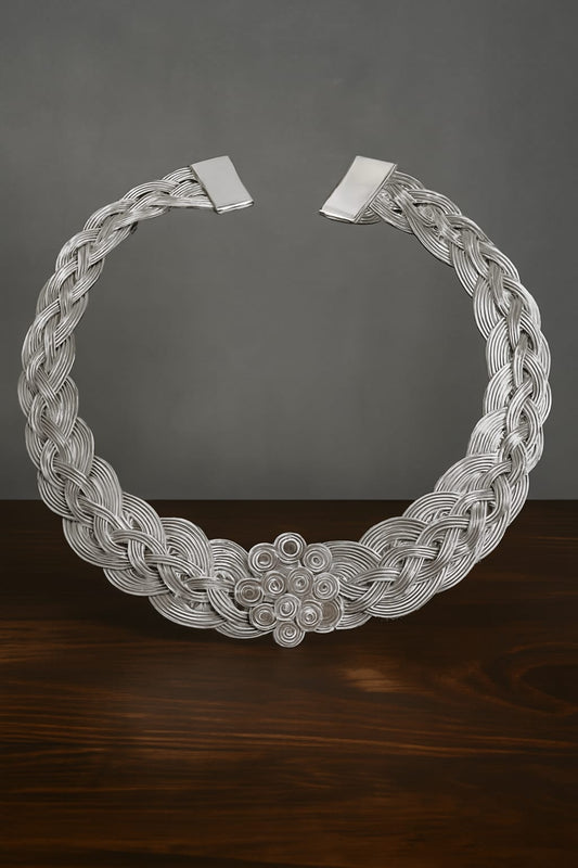 Sliver Braided Hasli with Ornate Centerpiece