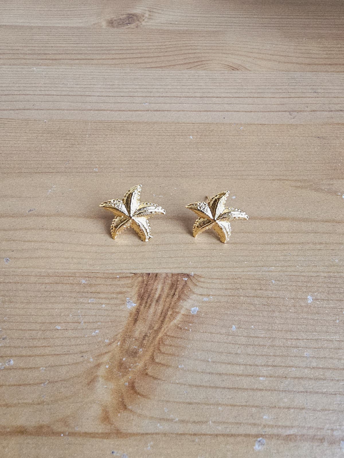 Golden Brass Starfish Studs | Solid Metal Sculptural Marine Earrings | Simply Sajavat Manchester