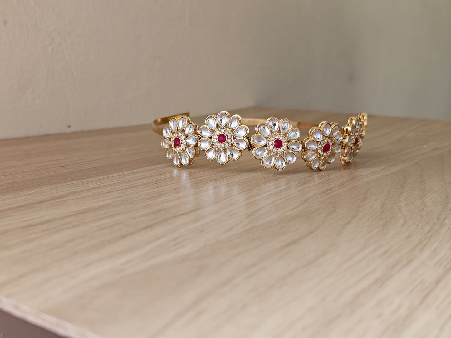 Simply Sajavat Floral Crystal Hairband | Hand-Finished Flower Motif Headband | Gold-Tone Festive Accessory