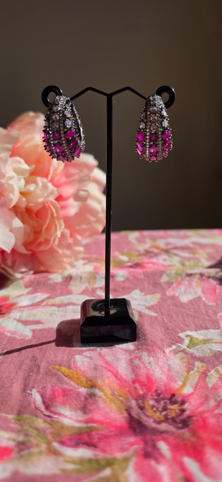 Statement Crystal & Bead Drop Earrings | Vibrant Green, Pink & Multicolor | Simply Sajavat Manchester