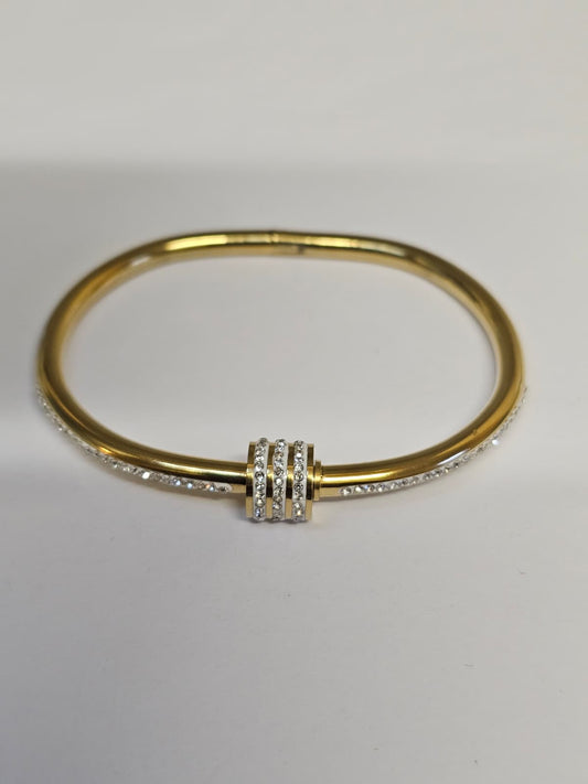 Waterproof Triple Row Crystal Bangle | Anti-Tarnish Gold Stainless Steel | Simply Sajavat Manchester