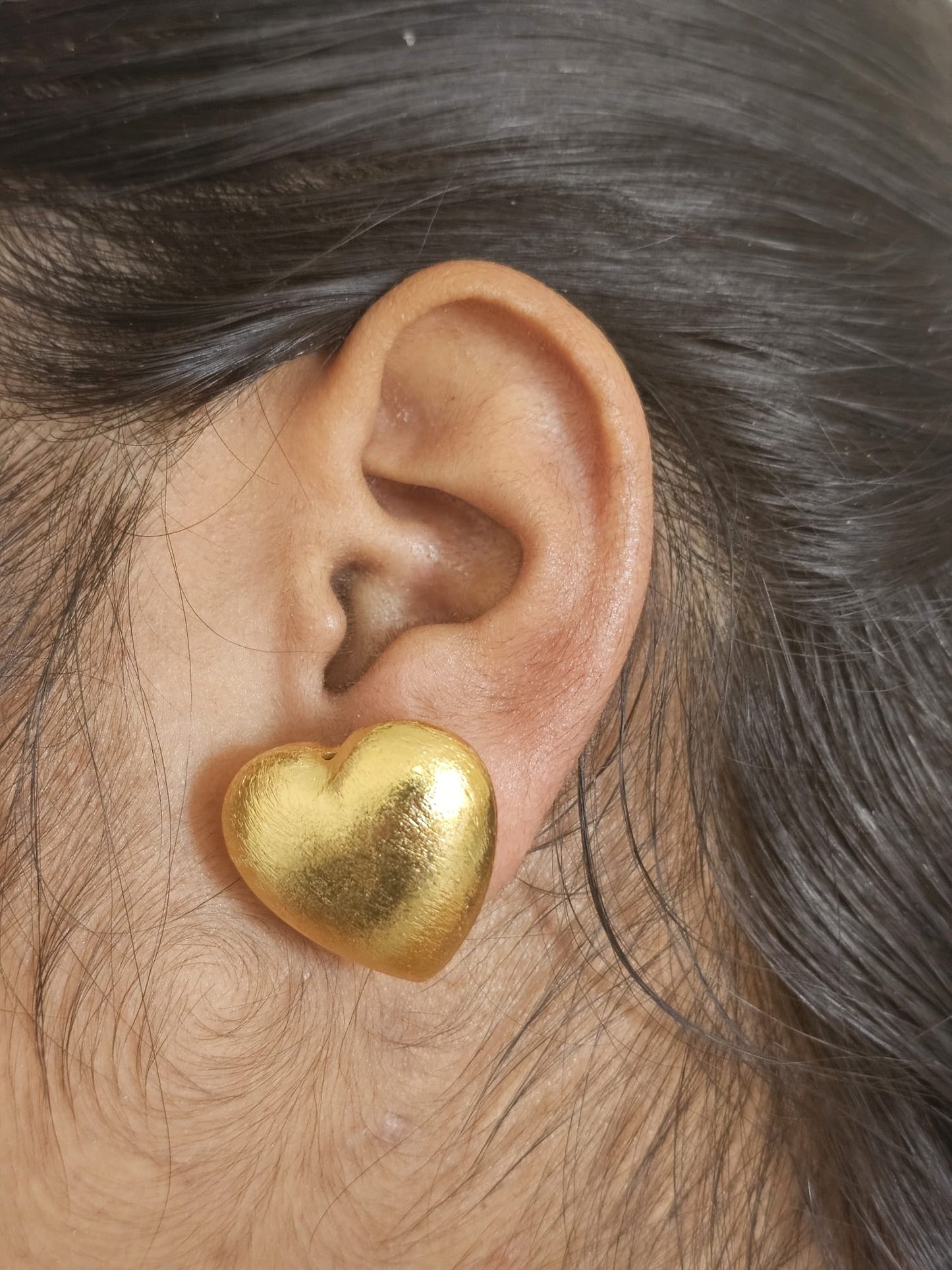 Handcrafted Brushed Brass Heart Studs | Textured Love Motif Statement Earrings | Premium Artisan Jewelry UK