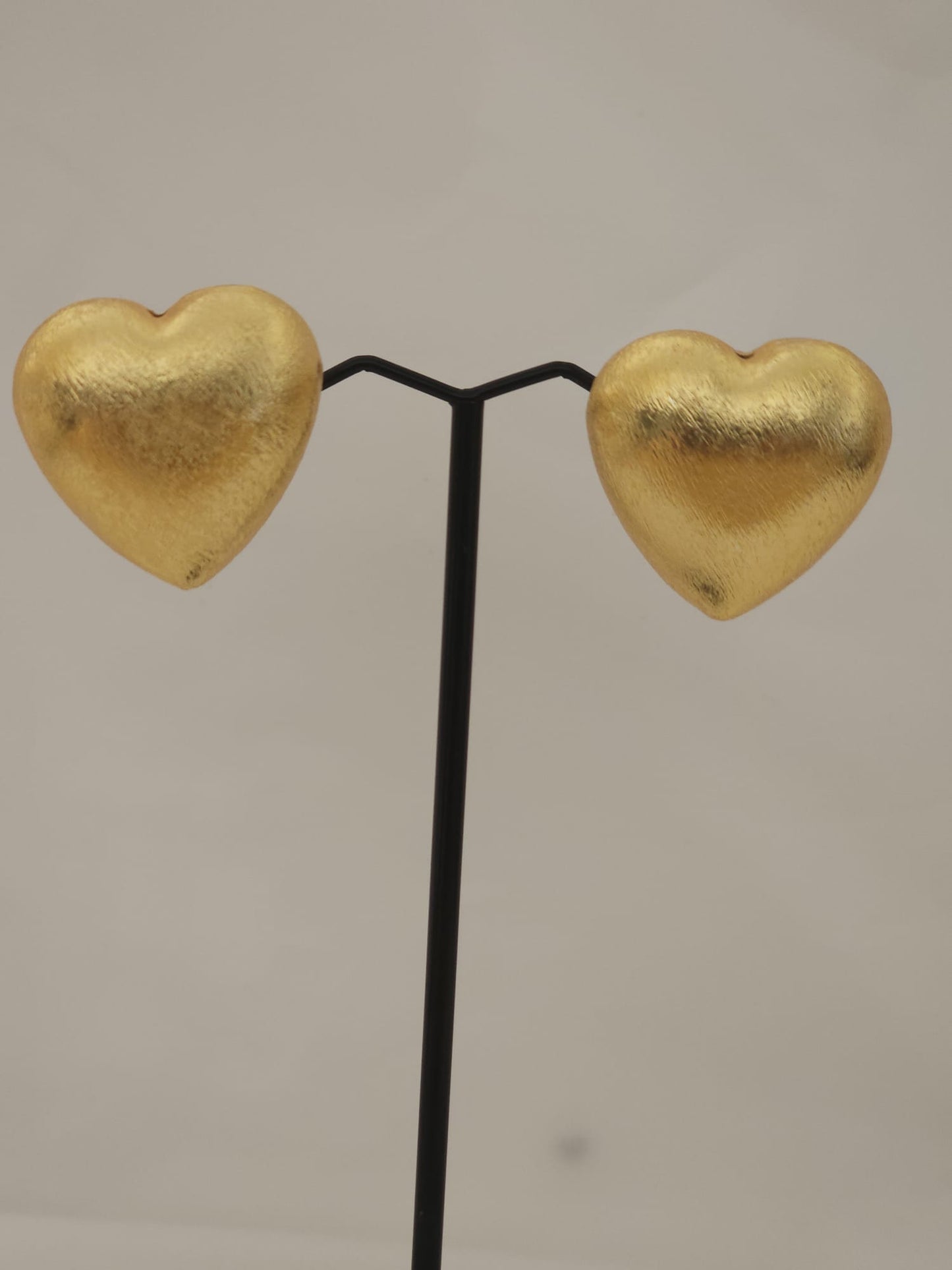 Handcrafted Brushed Brass Heart Studs | Textured Love Motif Statement Earrings | Premium Artisan Jewelry UK