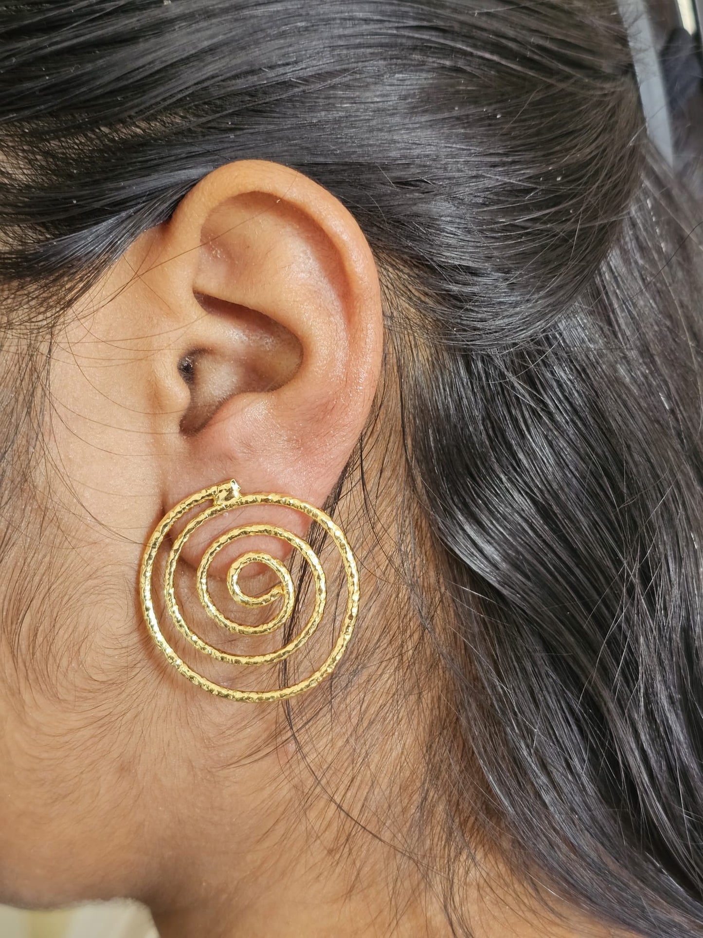 Handcrafted Hammered Brass Spiral Studs | Swirl Geometric Statement Earrings | Premium Artisan Jewelry UK