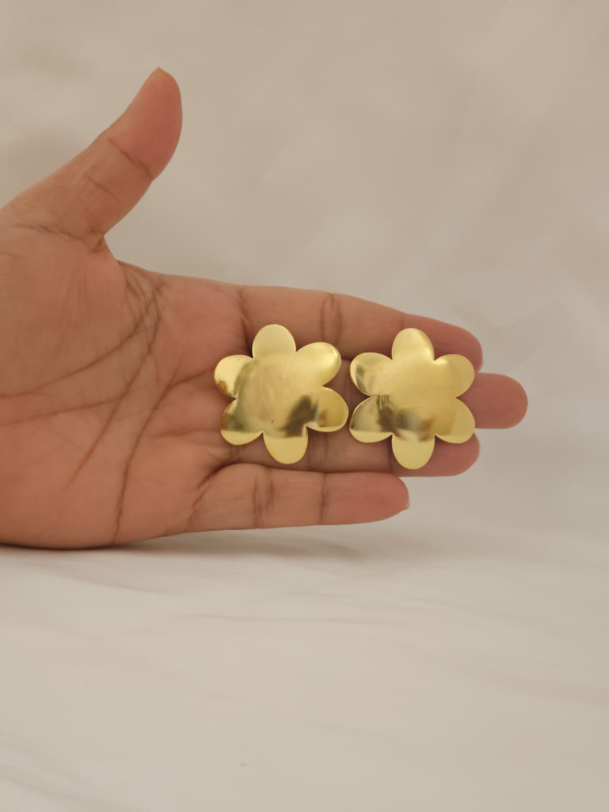 Floral  Earrings Handcrafted Brass Flower Studs | Oversized Floral Statement Earrings