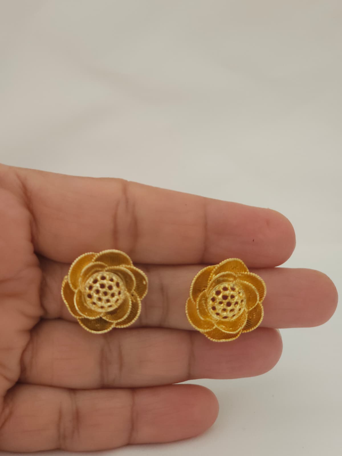 Floral Earrings Handcrafted Brass Rose Ear Studs | Filigree Floral Statement Earrings