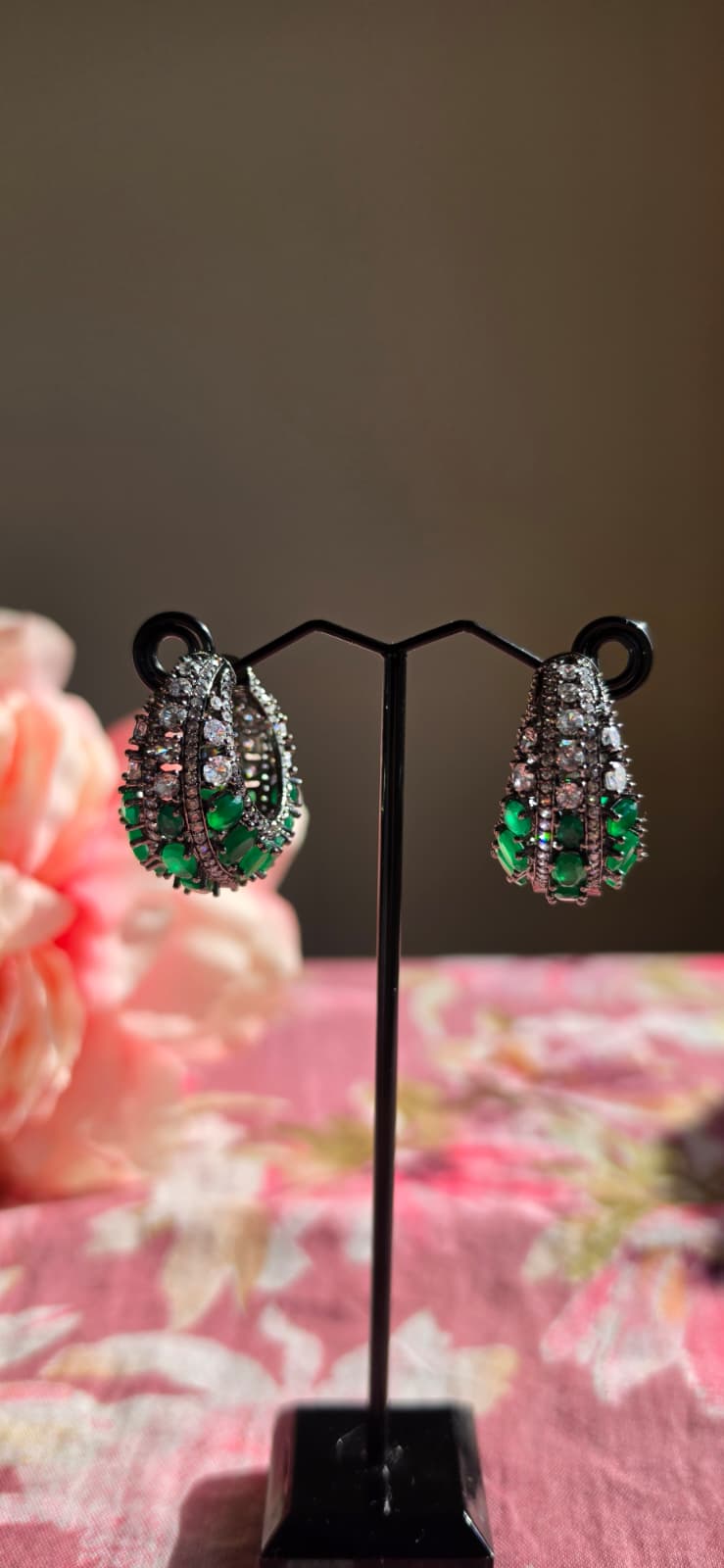 Statement Crystal & Bead Drop Earrings | Vibrant Green, Pink & Multicolor | Simply Sajavat Manchester