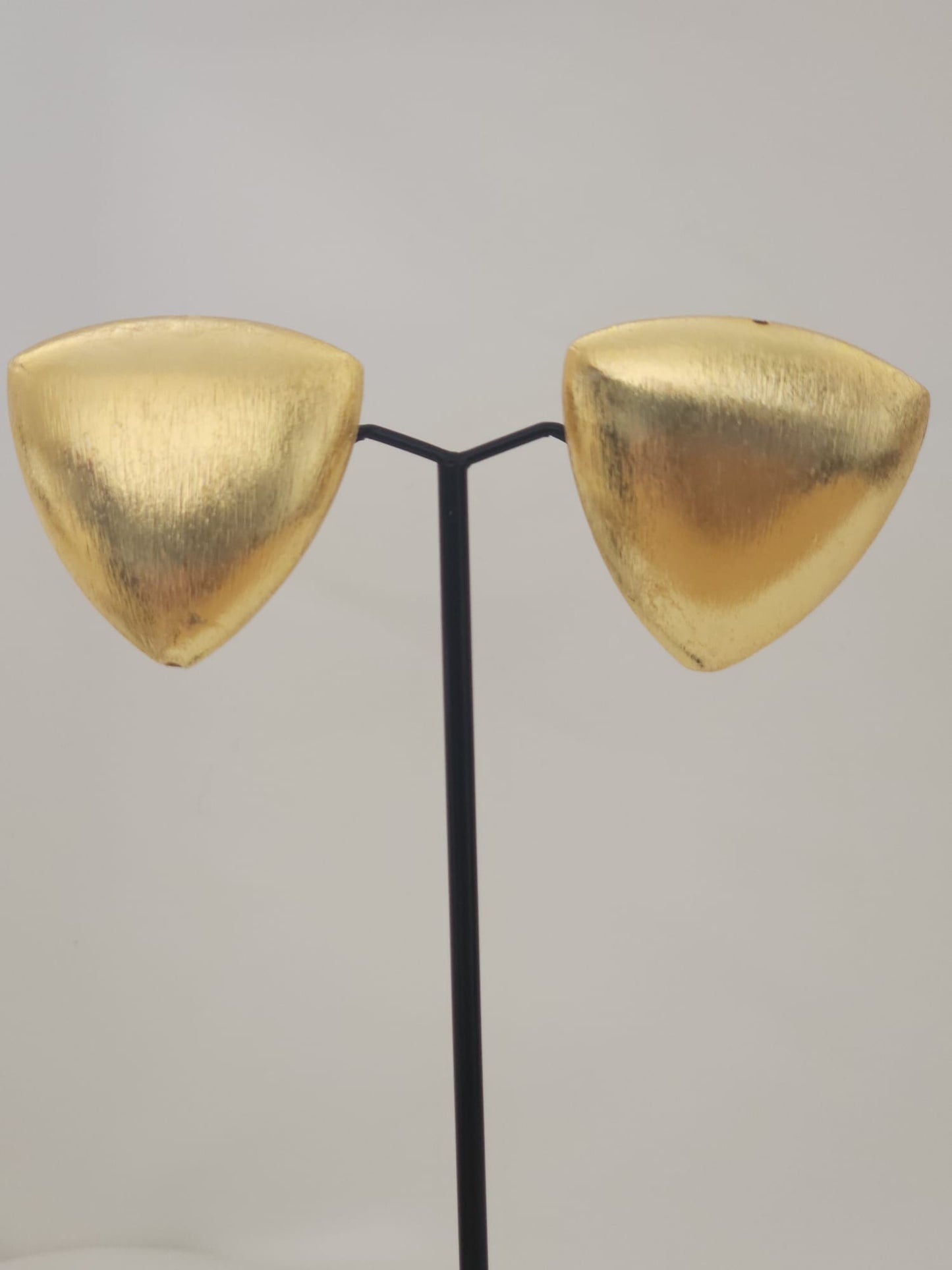 Handcrafted Brushed Brass Shield Studs | Oversized Geometric Statement Earrings | Premium Artisan Jewelry UK