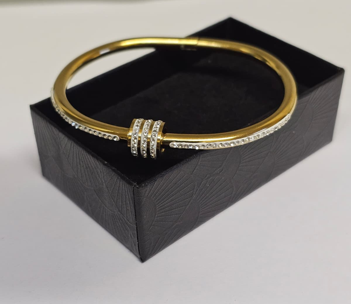 Waterproof Triple Row Crystal Bangle | Anti-Tarnish Gold Stainless Steel | Simply Sajavat Manchester