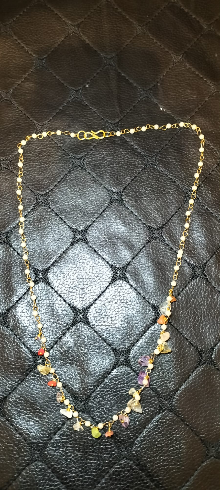 Golden Brass Chain Necklace with Multi-Gemstone Charms