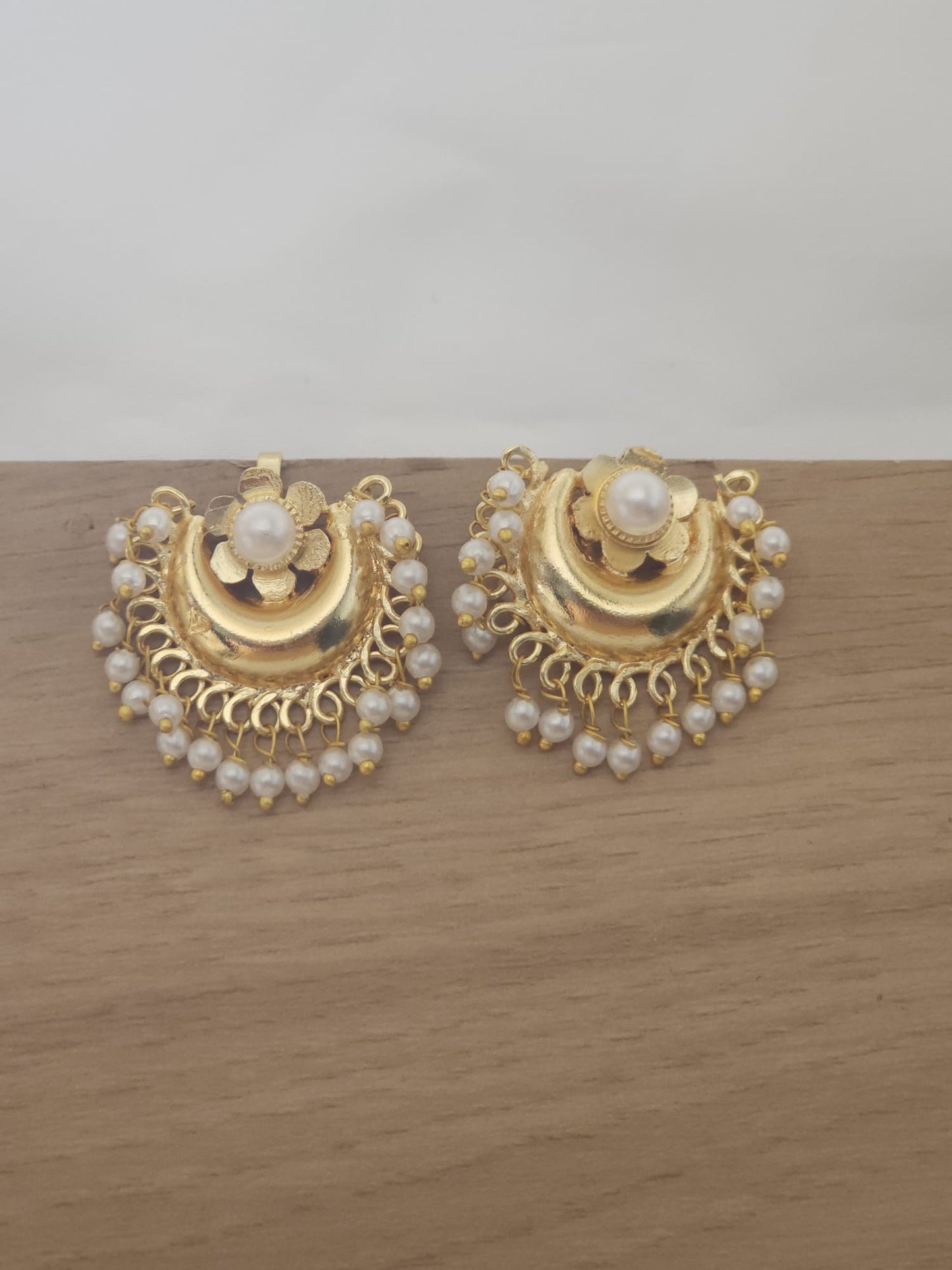 Bugatti Pearl Studs. Handcrafted Brass Bugatti Pearl Studs | Statement Fan Drop Earrings.