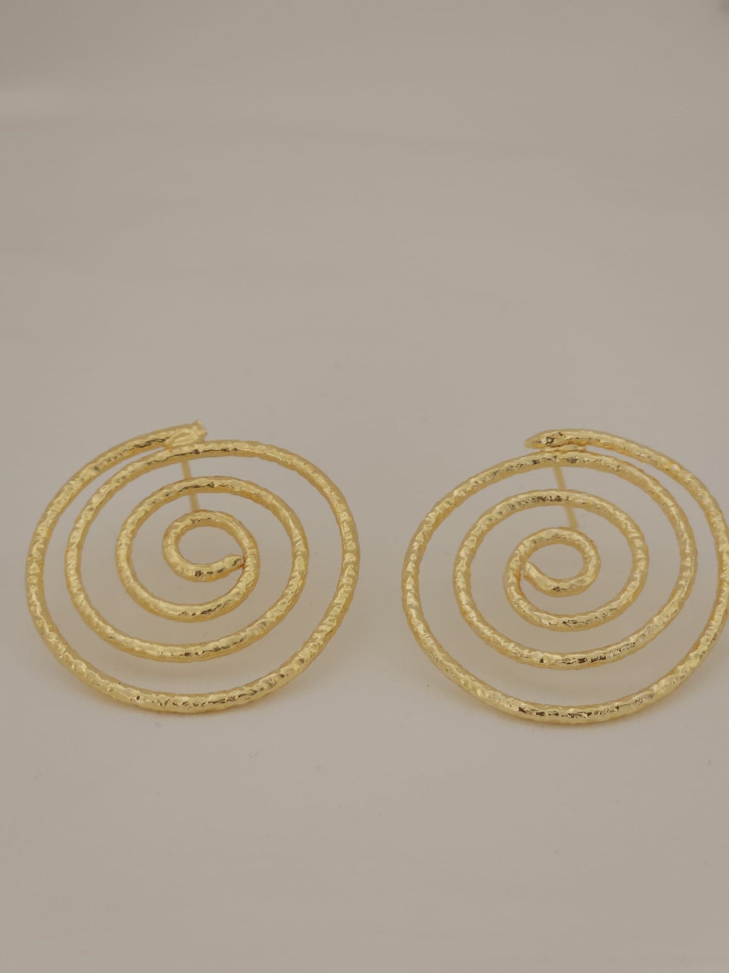 Handcrafted Hammered Brass Spiral Studs | Swirl Geometric Statement Earrings | Premium Artisan Jewelry UK