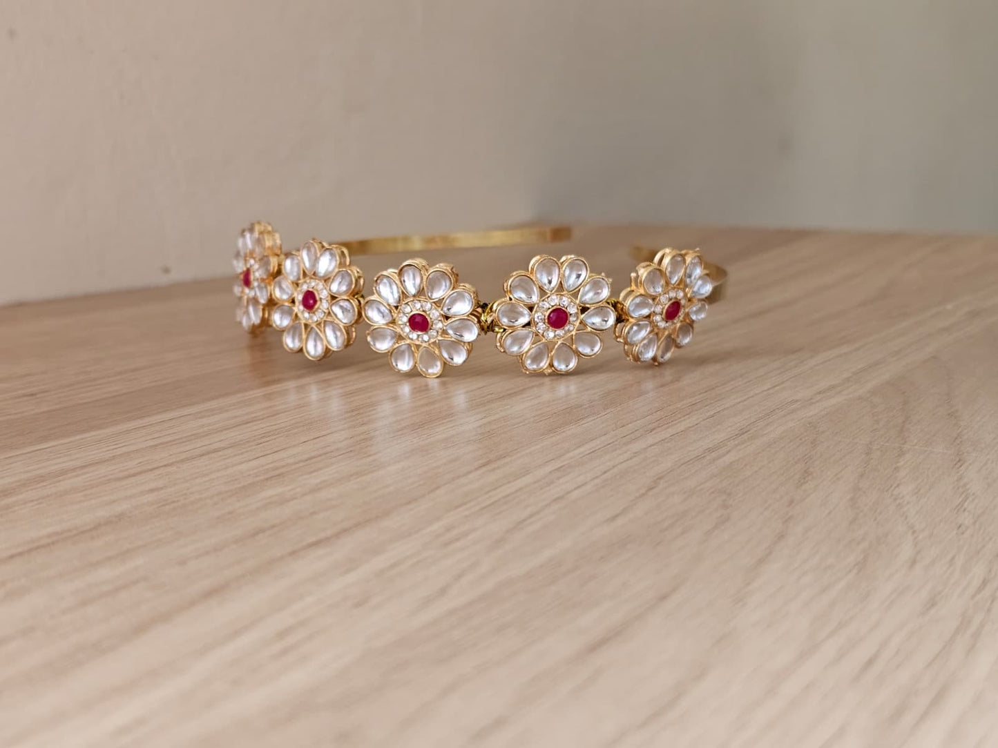 Simply Sajavat Floral Crystal Hairband | Hand-Finished Flower Motif Headband | Gold-Tone Festive Accessory