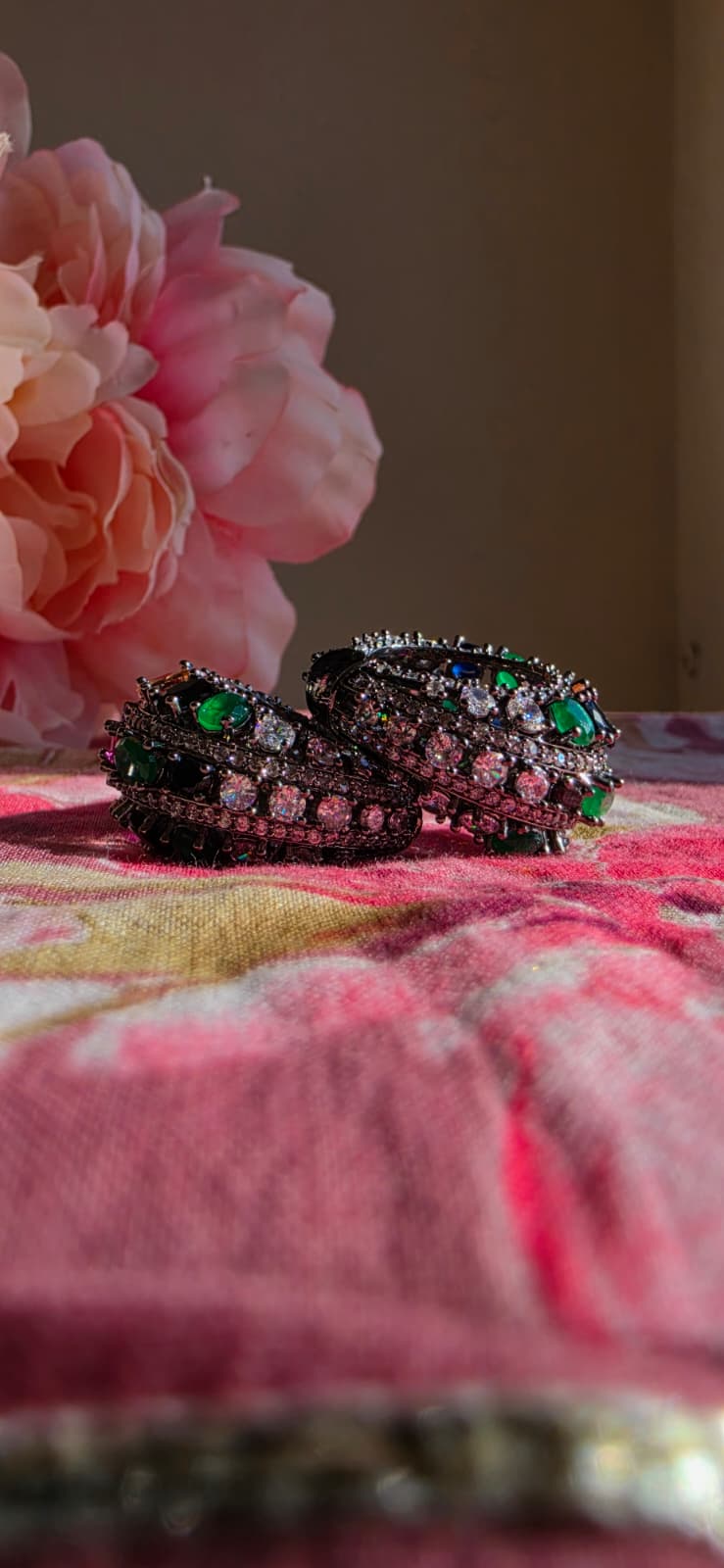 Statement Crystal & Bead Drop Earrings | Vibrant Green, Pink & Multicolor | Simply Sajavat Manchester