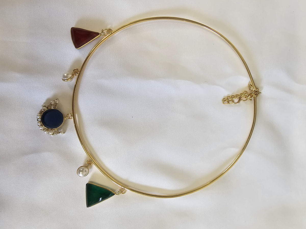 Gold Hasli Charm Collar Necklace | Statement Stone & Pearl Drop Choker | Simply Sajavat Manchester