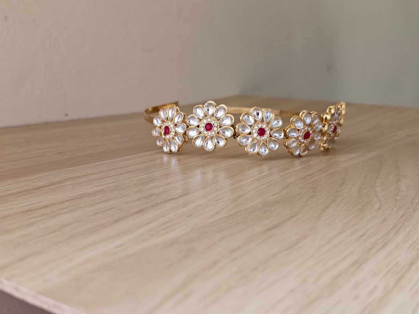 Simply Sajavat Floral Crystal Hairband | Hand-Finished Flower Motif Headband | Gold-Tone Festive Accessory