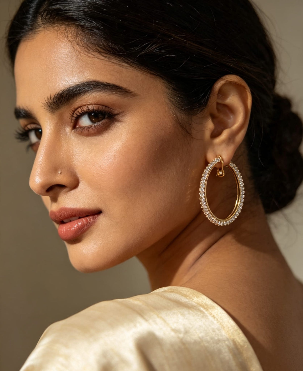 Classic Gold American Diamond Hoop Earrings | Sparkling Cubic Zirconia Huggie Hoops | Simply Sajavat Manchester