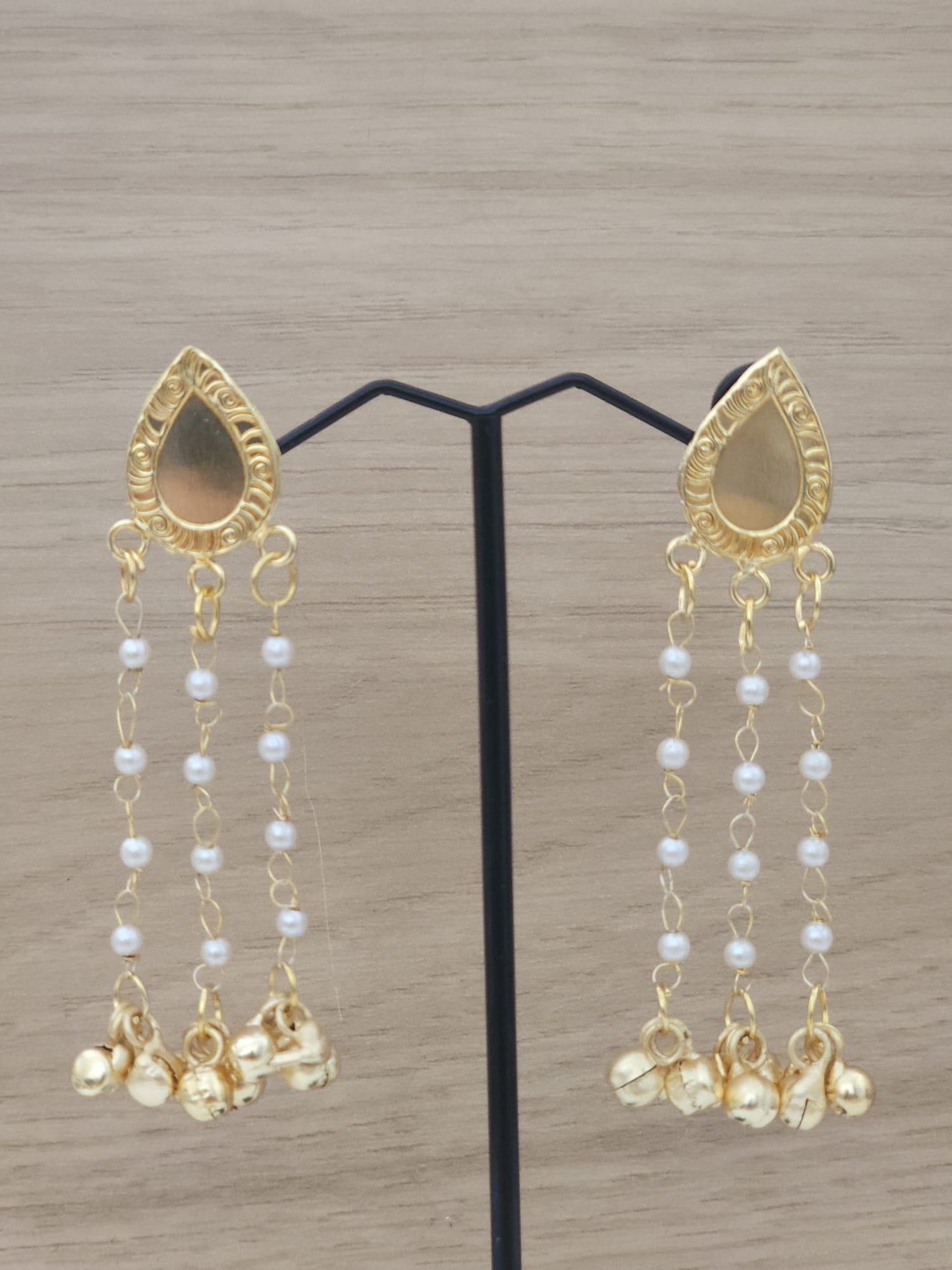 Handcrafted Brass Jhumka Drop Earrings | Pearl & Ghungroo Chandelier Danglers | Premium Artisan Jewelry UK