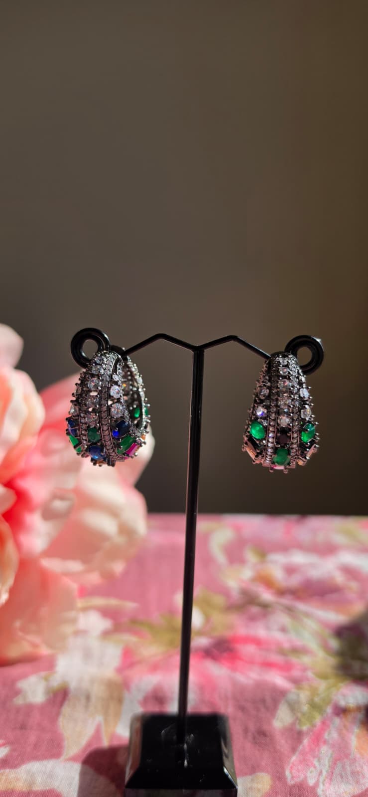 Statement Crystal & Bead Drop Earrings | Vibrant Green, Pink & Multicolor | Simply Sajavat Manchester