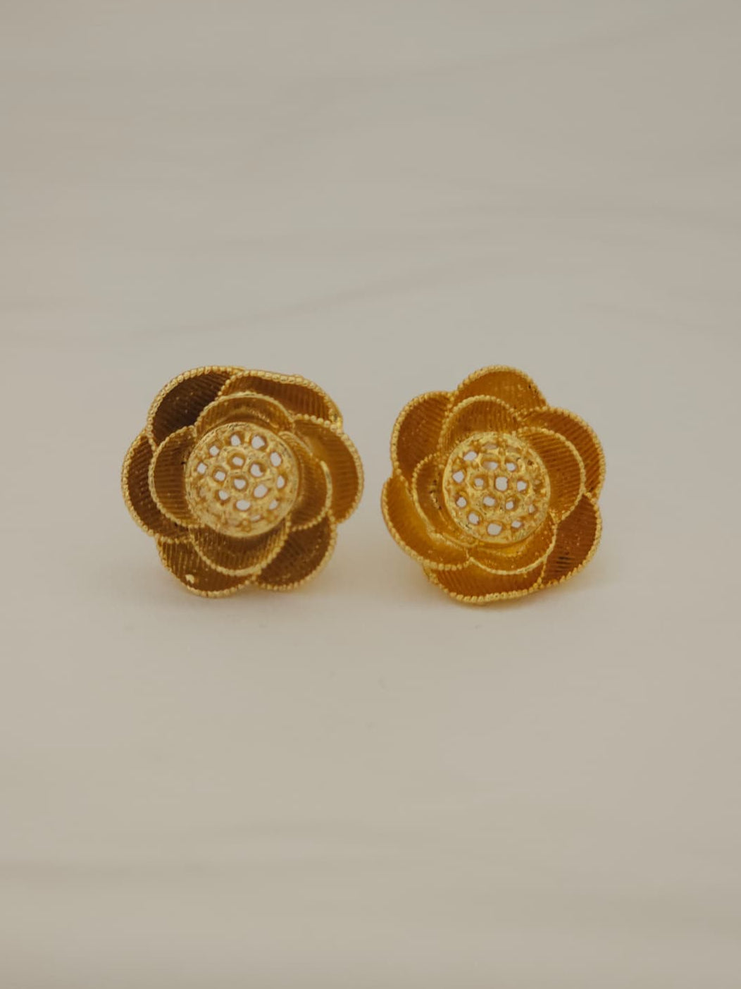 Floral Earrings Handcrafted Brass Rose Ear Studs | Filigree Floral Statement Earrings