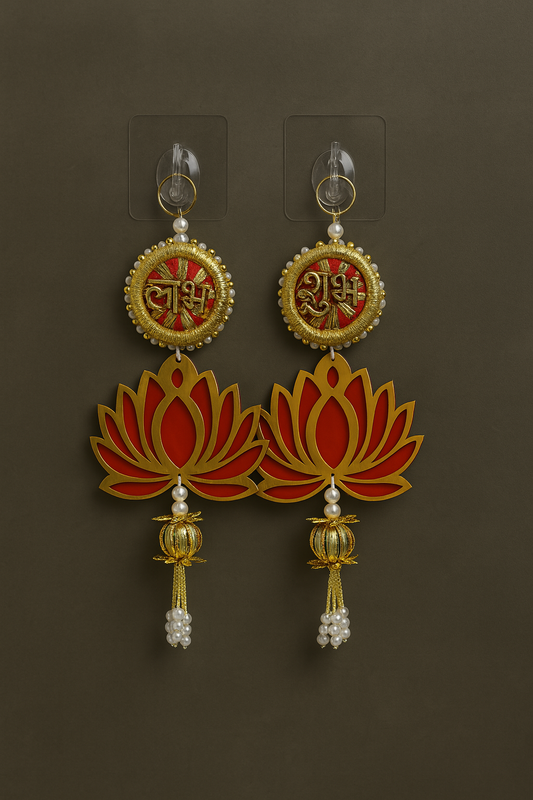 Shubh Labh Lotus Hangings with Pearl Drops