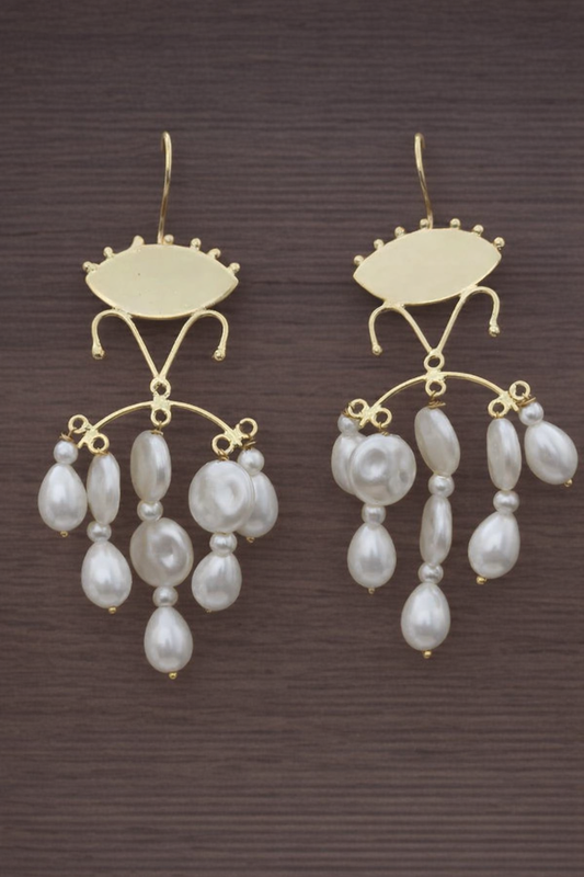 Handcrafted Brass Orbital Hoop Earrings | Pearl Drop Statement Danglers | Premium Artisan Jewelry UK