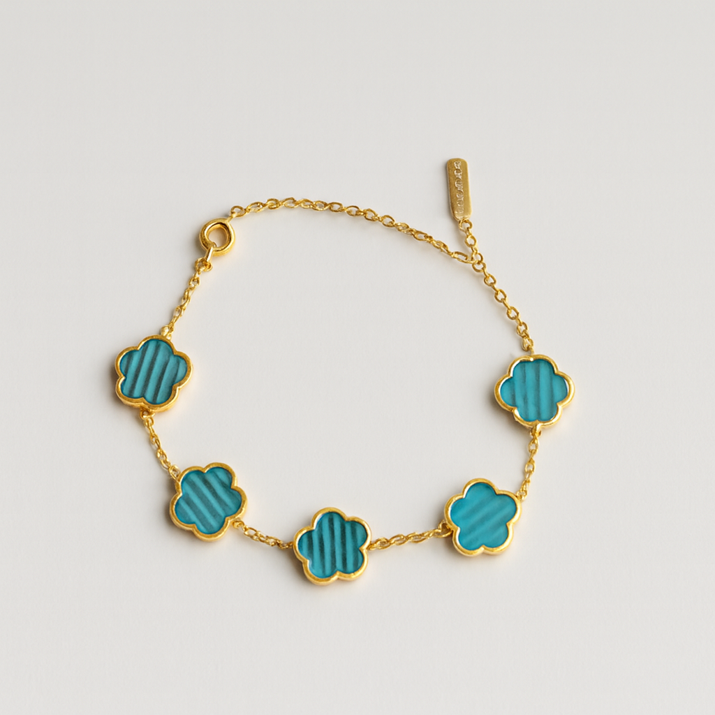 Waterproof Clover Charm Bracelet | Gold Stainless Steel Enamel Bracelet | Simply Sajavat Manchester