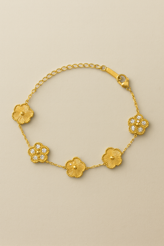 Golden Stainless Steel Clover Bloom Bracelet