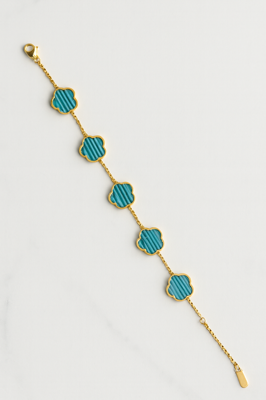 Stainless Steel Turquoise Clover Charm Bracelet