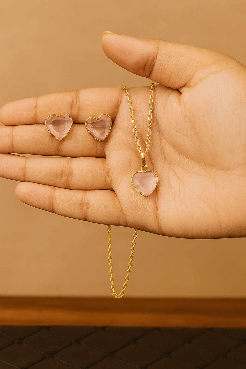 Gold Heart Pendant & Earring Set | Brass Anti-Tarnish Jewellery | 18K Gold Plated Romantic Gift Set | Simply Sajavat Manchester