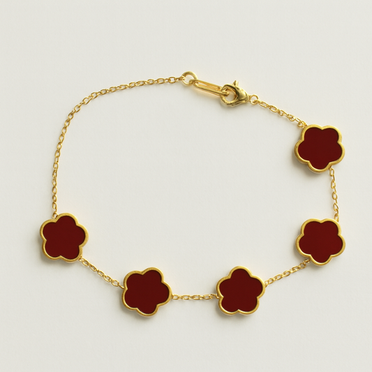 Stainless Steel Crimson Clover Charm Bracelet