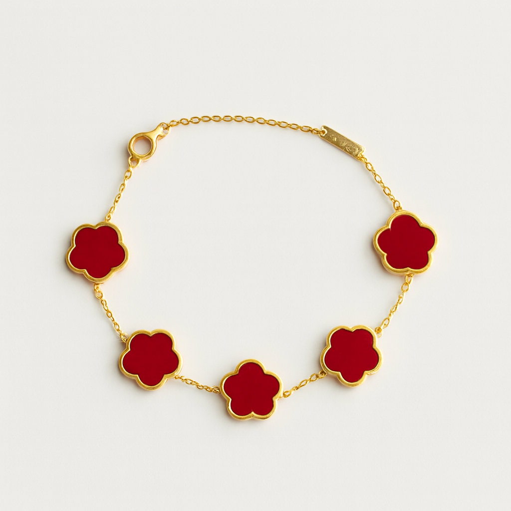 Waterproof Clover Charm Bracelet | Gold Stainless Steel Enamel Bracelet | Simply Sajavat Manchester