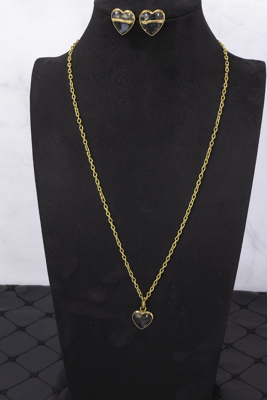 Gold Heart Pendant & Earring Set | Brass Anti-Tarnish Jewellery | 18K Gold Plated Romantic Gift Set | Simply Sajavat Manchester