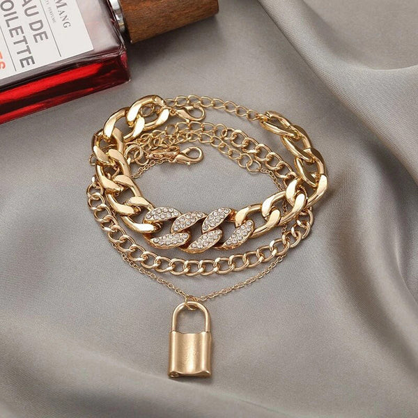 Multi-Layer Cuban Chain Padlock Bracelet Set | Anti-Tarnish Gold & Silver Stainless Steel | Simply Sajavat Manchester