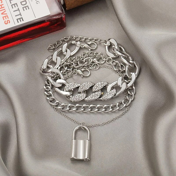 Multi-Layer Cuban Chain Padlock Bracelet Set | Anti-Tarnish Gold & Silver Stainless Steel | Simply Sajavat Manchester