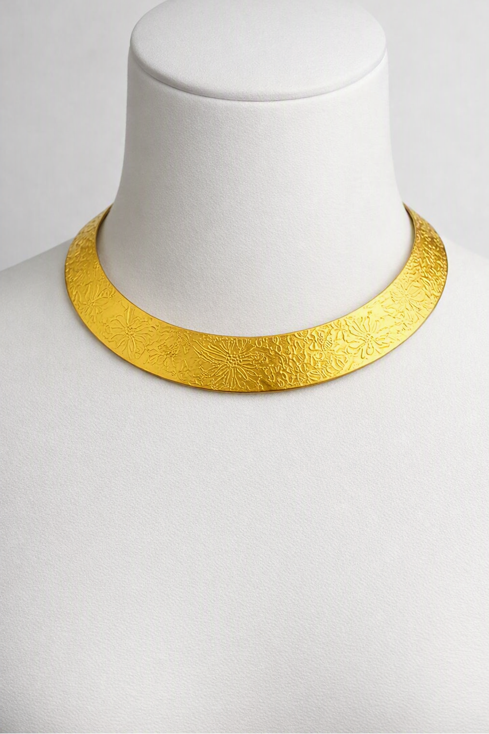 Textured Floral Embossed Hasli Necklace | Statement Flat Gold and Sliver Collar | Simply Sajavat Manchester