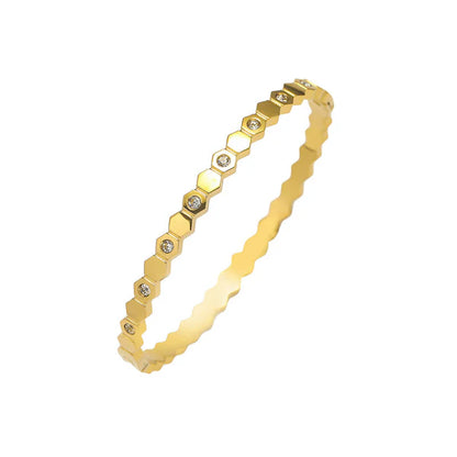 Gold-Plated AD Bangle-Style Hexagonal Anti Tarnish Bracelet