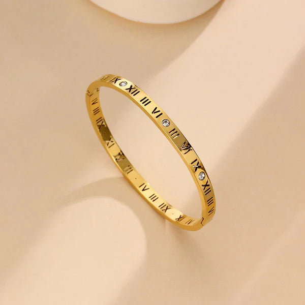 Waterproof Roman Numeral Crystal Bangle | Anti-Tarnish Gold & Silver Stainless Steel | Simply Sajavat Manchester
