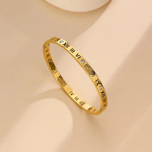 Waterproof Roman Numeral Crystal Bangle | Anti-Tarnish Gold & Silver Stainless Steel | Simply Sajavat Manchester