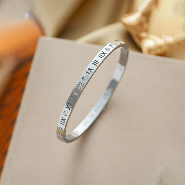 Waterproof Roman Numeral Crystal Bangle | Anti-Tarnish Gold & Silver Stainless Steel | Simply Sajavat Manchester