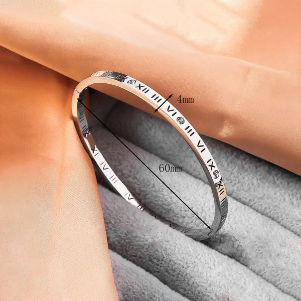 Waterproof Roman Numeral Crystal Bangle | Anti-Tarnish Gold & Silver Stainless Steel | Simply Sajavat Manchester