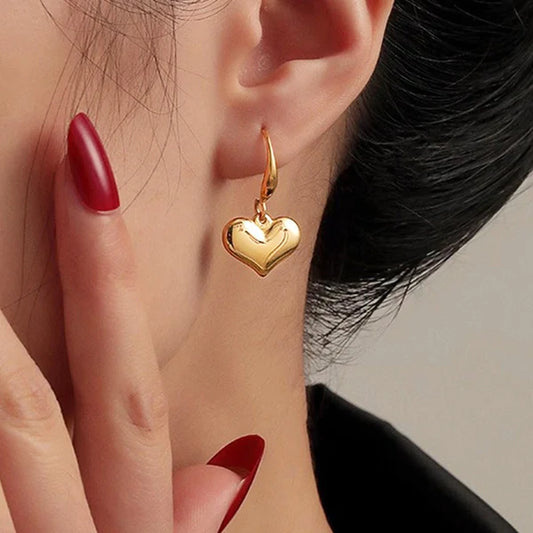 Gold Plated Anti Tarnish Stainless Steel Heart Themed Drop Earrings Gold