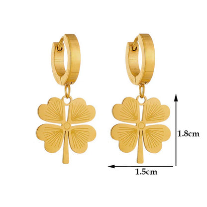 Gold Plated Anti Tarnish Stainless Steel Clover Themed Drop Earrings Gold