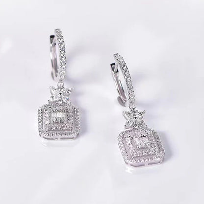 Silver Plated Anti Tarnish American Diamond Studded Iconic Luxury Geometric Drop Earrings