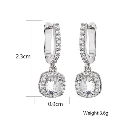 Silver Plated Anti Tarnish American Diamond Studded Rectangular Crushed Ice Cut Drop Earrings