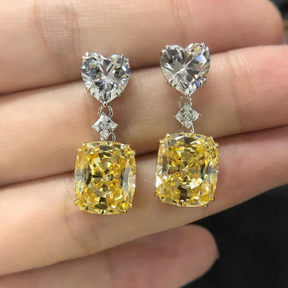 Silver Plated Anit Tarnish American Diamond Studded Yellow Heart inspired Crushed Ice Cut Drop Earrings