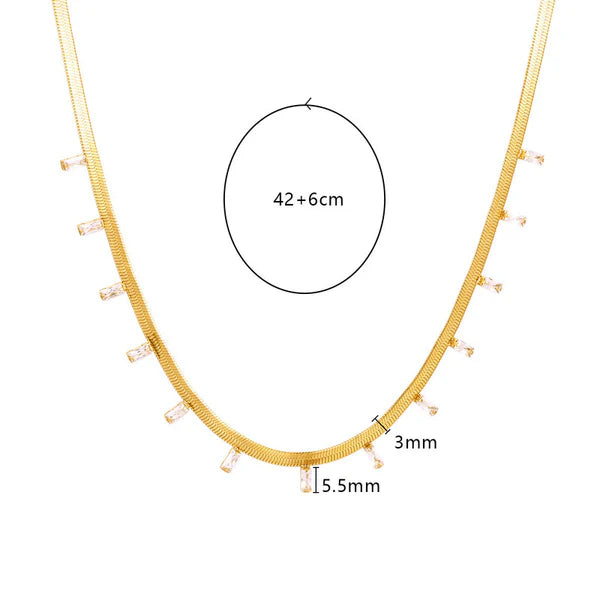 Waterproof Herringbone Snake Chain Drop Necklace | Green & White Crystal Gold Stainless Steel | Simply Sajavat Manchester